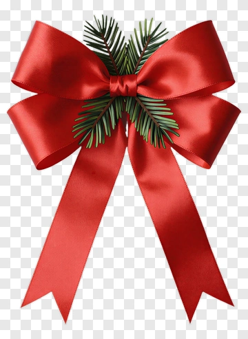 Red Ribbon Bow With Pine Sprig PNG