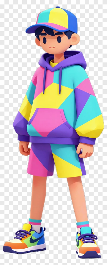 Cartoon Boy In Colorful Outfit PNG