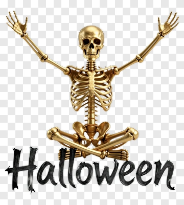 Golden Skeleton In Halloween Pose PNG