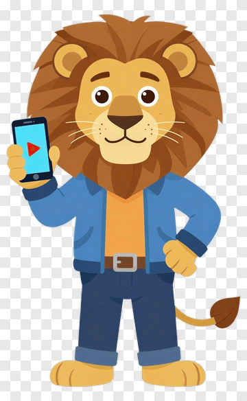 Cartoon Lion Holding Phone PNG