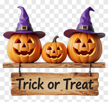 Three Pumpkins With Witch Hats For Trick Or Treat PNG