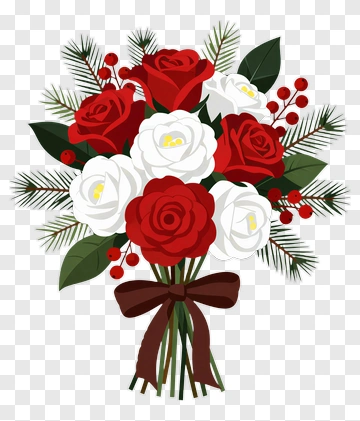Red And White Rose Bouquet With Pine PNG