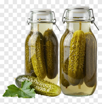 Pickles In Glass Jars With Vine Leaves PNG