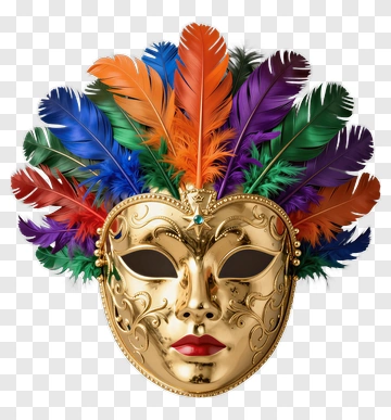 Golden Mask With Rainbow Feathers PNG