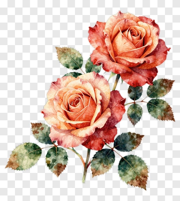 Watercolor Roses With Leaves PNG