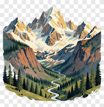 Mountain Valley With River And Forest PNG