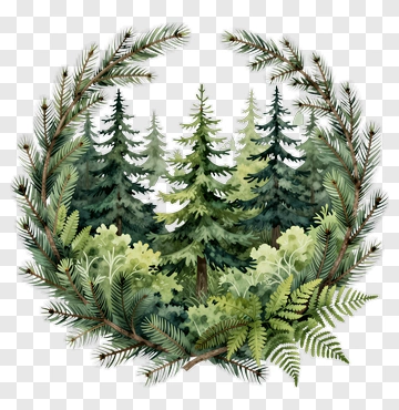 Evergreen Wreath With Pine And Fern PNG