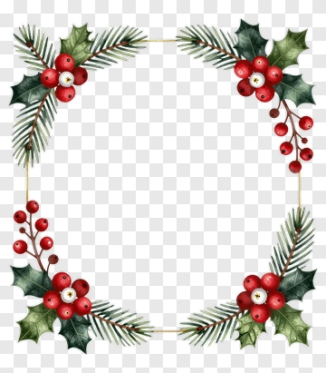 Holly And Berry Watercolor Frame PNG