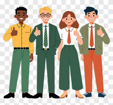 Four Cartoon Businesspeople Giving Thumbs Up PNG
