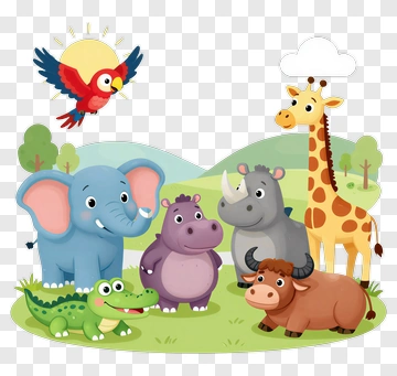 Cartoon Animals In A Group PNG
