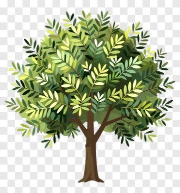 Flat Illustrated Tree With Green Leaves PNG