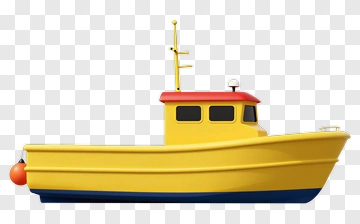 Yellow Fishing Boat With Red Roof PNG