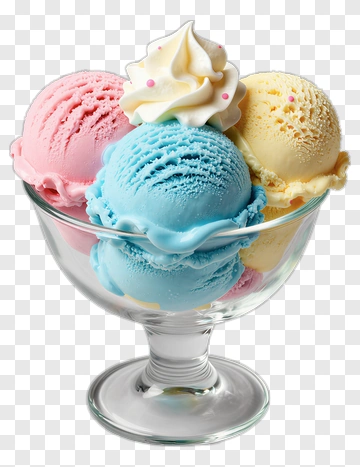 Colorful Ice Cream Scoops In Glass Bowl PNG