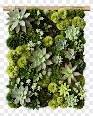 Succulent Wall Decor With Moss And Wood PNG