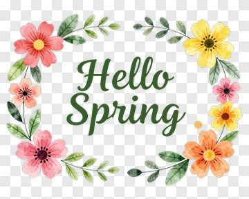Hello Spring Flower Wreath PNG