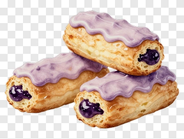 Purple Glazed Eclairs With Blueberry Filling PNG