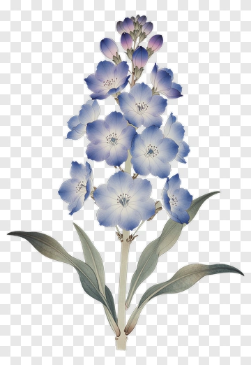 Blue Flower With Green Leaves PNG