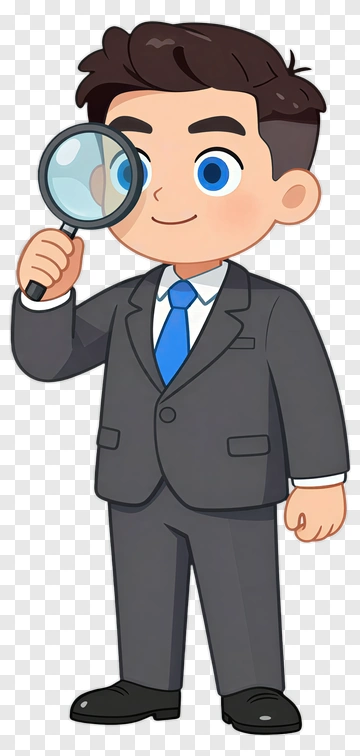 Cartoon Businessman Holding Magnifying Glass PNG