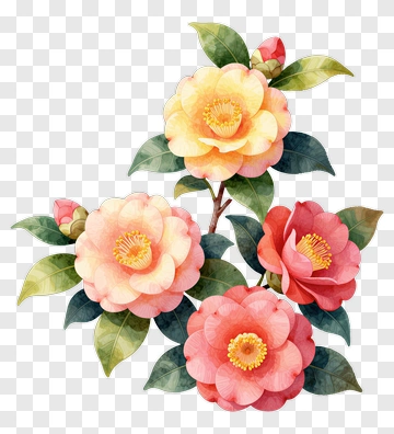 Camellia Blossoms In Watercolor PNG