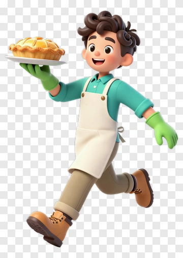 Boy Serving Pie In Apron PNG