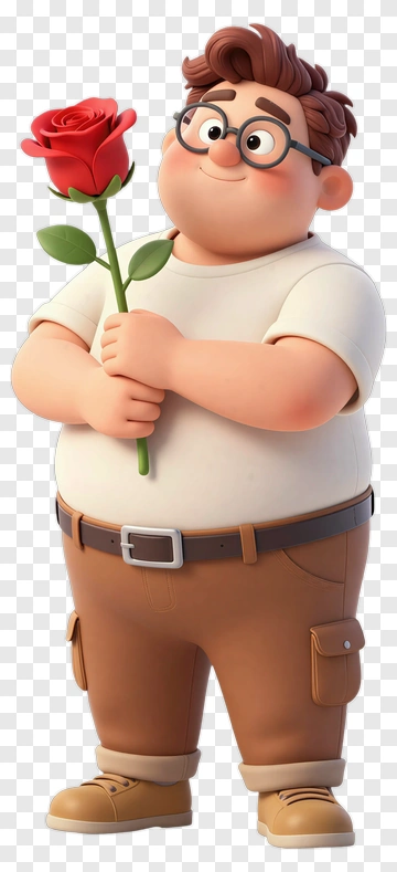 Boy With Glasses Holding Red Rose PNG