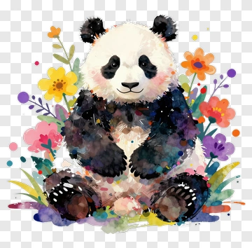 Cute Panda Surrounded By Flowers PNG
