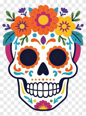 Sugar Skull With Flower Crown PNG