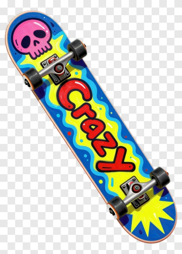 Colorful Skateboard With Skull Design PNG