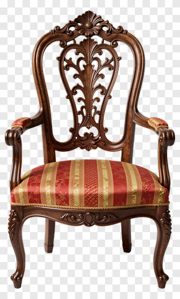 Ornate Wooden Armchair With Red And Gold Fabric PNG