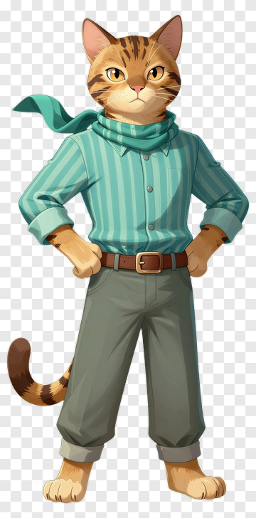 Cat In Striped Shirt And Pants PNG