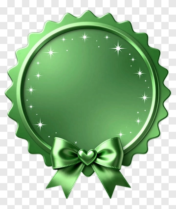 Green Badge With Heart Ribbon PNG
