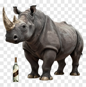 Rhinoceros With Wine Bottle PNG