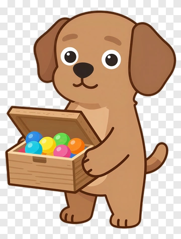 Cute Dog Holding Treasure Chest PNG