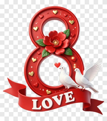 Number Eight Love Symbol With Doves And Flower PNG