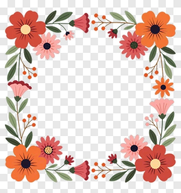 Floral Border With Bold Flowers PNG