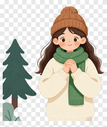 Girl In Winter Outfit With Scarf And Hat PNG