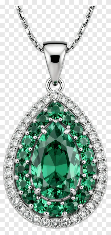 Emerald And Diamond Teardrop Pendant PNG