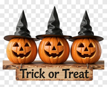 Three Pumpkins Wearing Witch Hats PNG