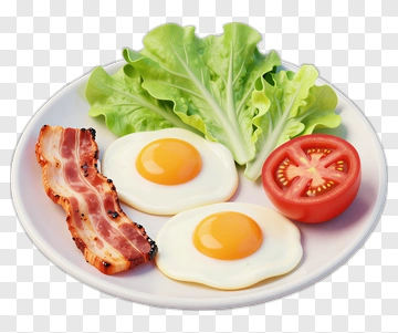 Breakfast Plate With Fried Eggs Bacon And Vegetables PNG