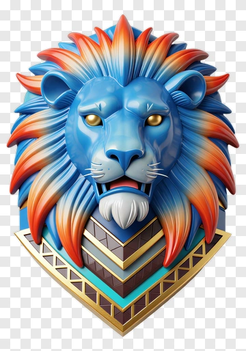 Blue Lion Head With Orange Mane PNG