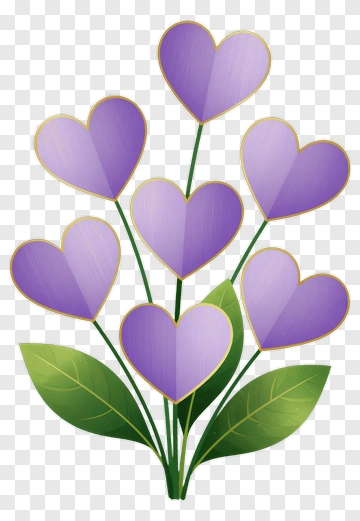 Heart-Shaped Flowers With Gold Outlines PNG