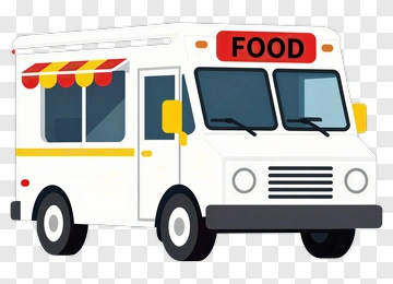 White Food Truck With Red And Yellow Accents PNG