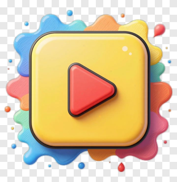 Yellow Play Button With Color Splash PNG
