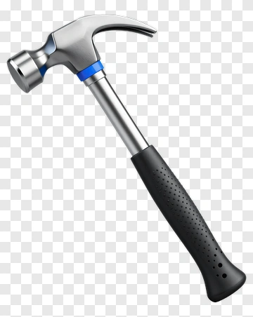 Silver Hammer With Black Grip PNG