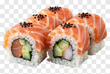 Salmon Sushi Rolls With Sesame Seeds PNG