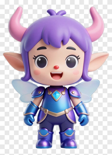 Chibi Demon Child In Blue Armor PNG