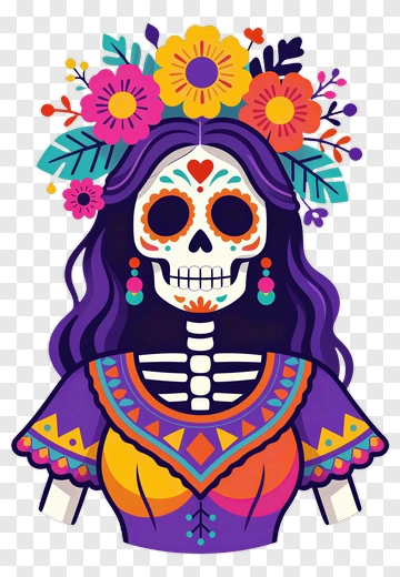 Sugar Skull Woman With Flower Crown PNG