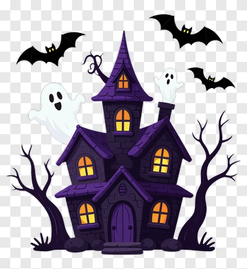 Haunted House With Ghosts And Bats PNG