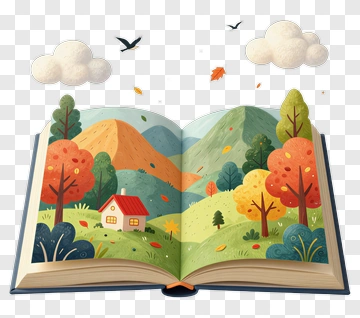 Open Book With Autumn Landscape PNG