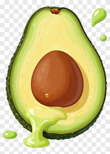 Sliced Avocado With Seed And Droplets PNG